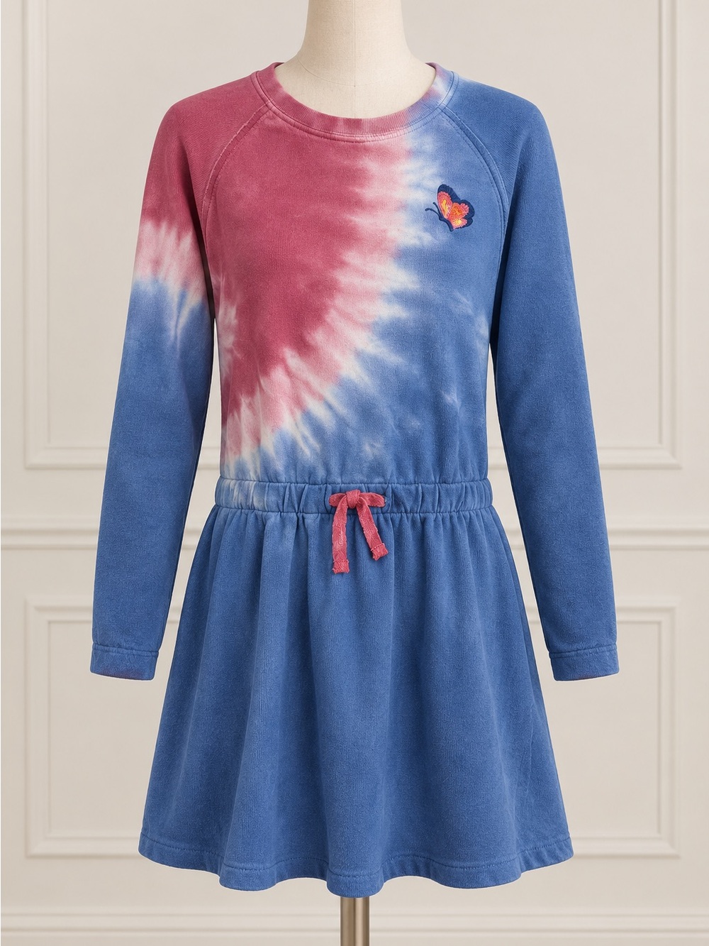 Hatley Tie-Dye Butterfly Sweatshirt Dress in Pink and Blue - Kids